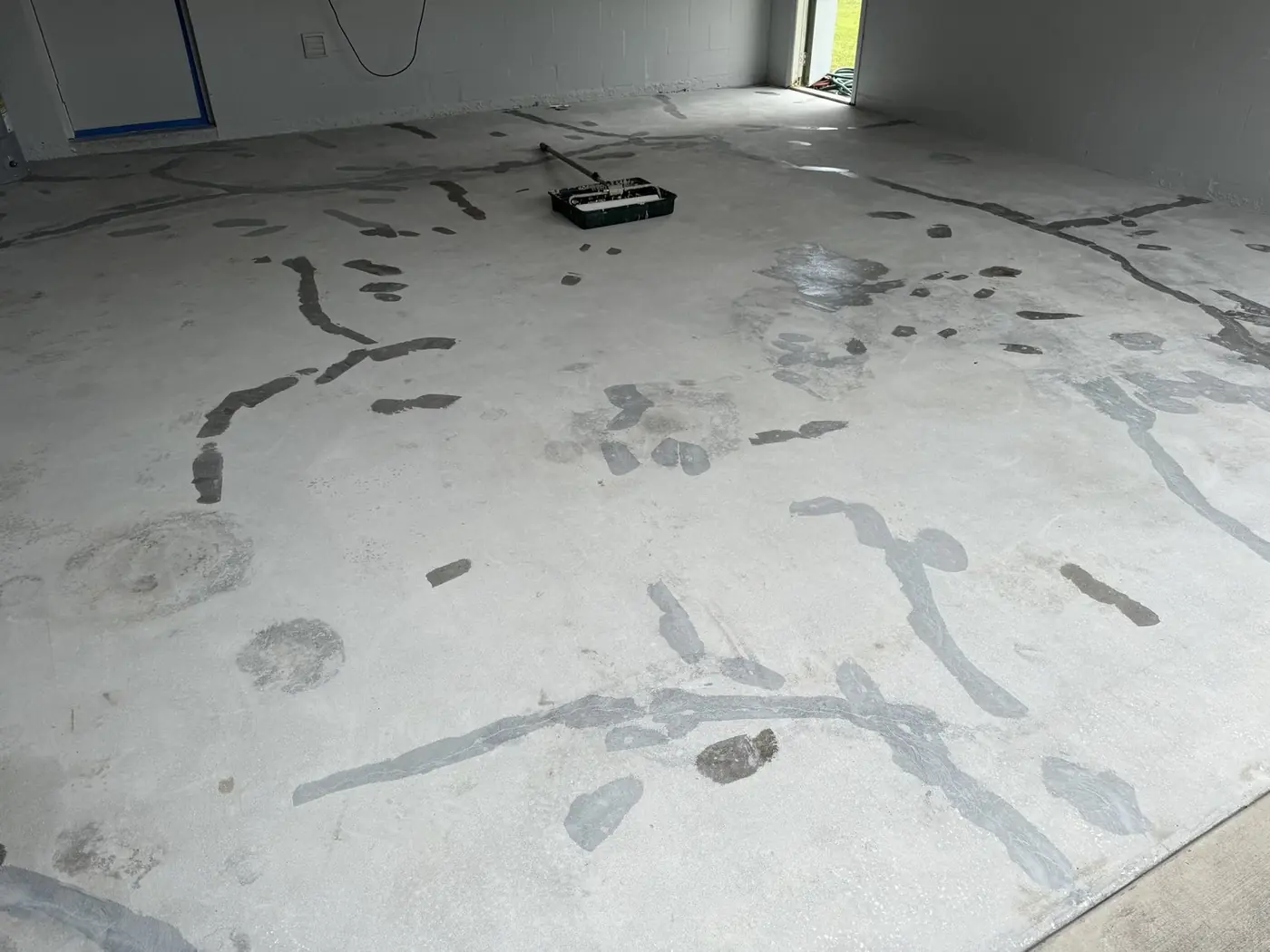 Garage slab after diamond grinding and crack repair