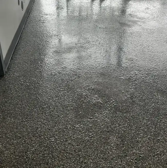 Rough patchy garage floor coating from poor installation