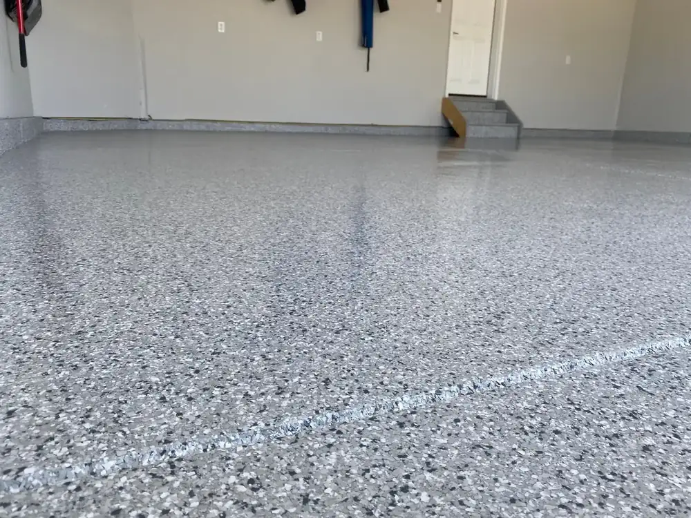 Glossy gray flake garage floor